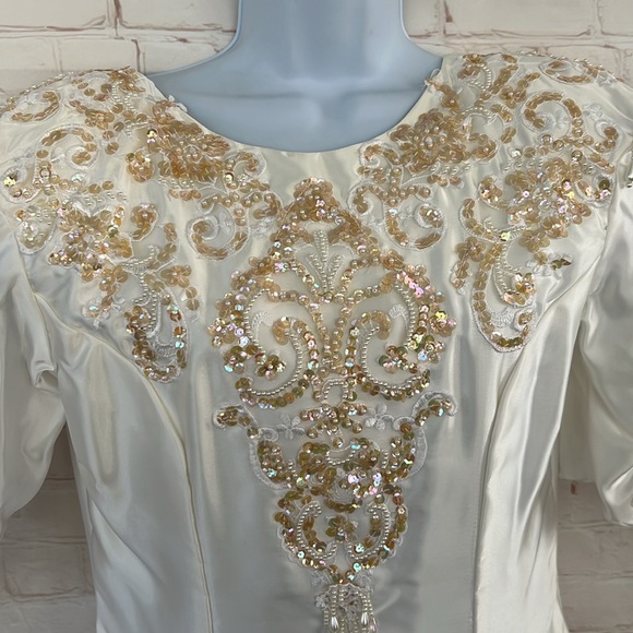 VTG UNIÓN TAG 70’s-90’s white embellished wedding dress size 10 - Picture 7 of 8